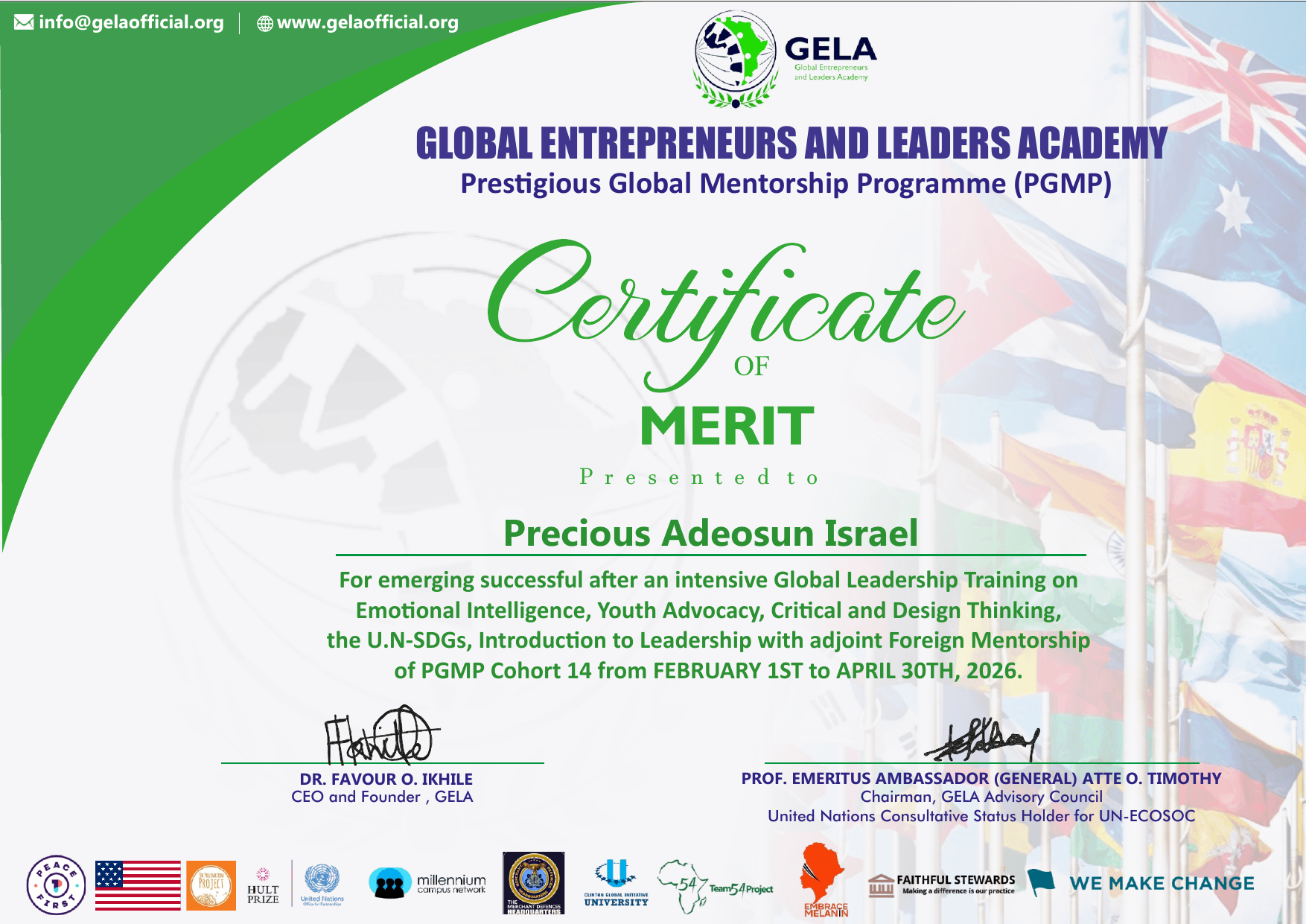 GELA Certificate of Merit, Precious Adeosun Israel